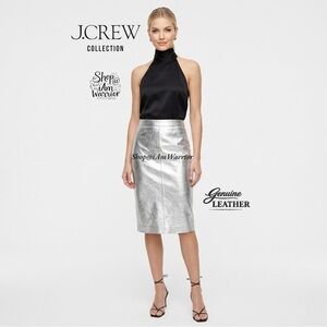 J.Crew Collection *RARE* silver metallic genuine leather pencil skirt